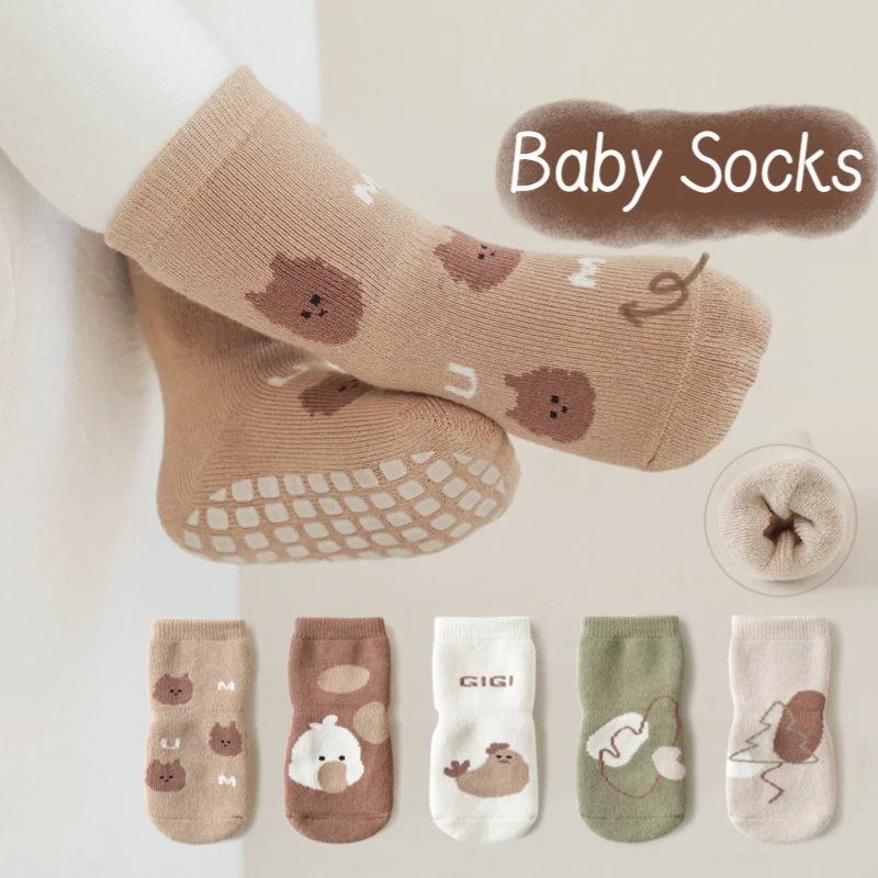 Calzini Per Bambini Autunno E Inverno Calzini Per Bambini Calzini Antiscivolo Per Pavimenti Cartoon Bear Duck Cotton Print Accessori Per Neonati