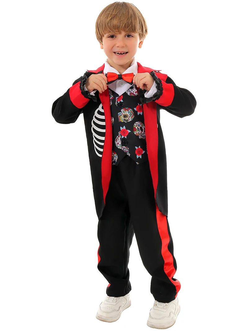 Boys Mexican Day of the Dead Scary Zombie Skeleton Costume Flower Fairy Ghost Bride Cosplay Halloween Party Dress Up