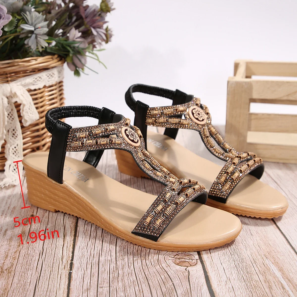 Bohemian Beaded Wedges Sandals Women Fashion Slip On for women sandals women high heels wedge sandals