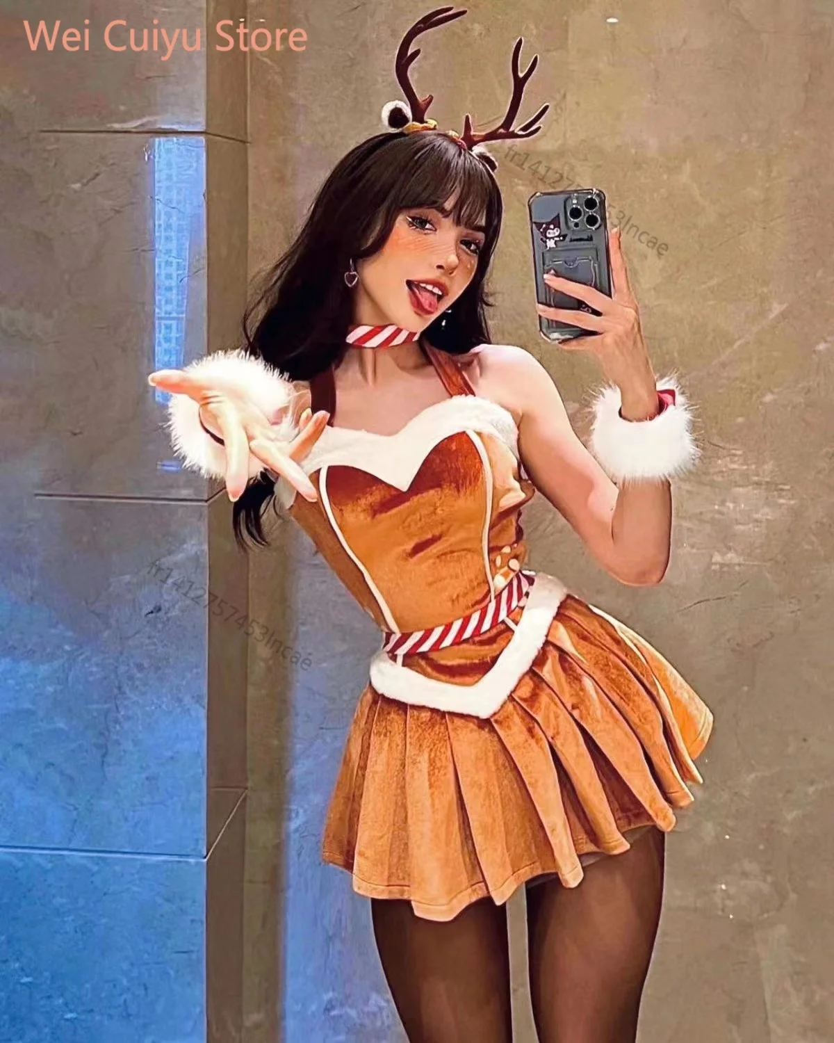 Robe de noël Sexy en forme d'élan, épaules dénudées, body, père noël, renne, Cosplay, lapin fille, Mini jupe, Costume, vêtements de fête du nouvel an - AliExpress