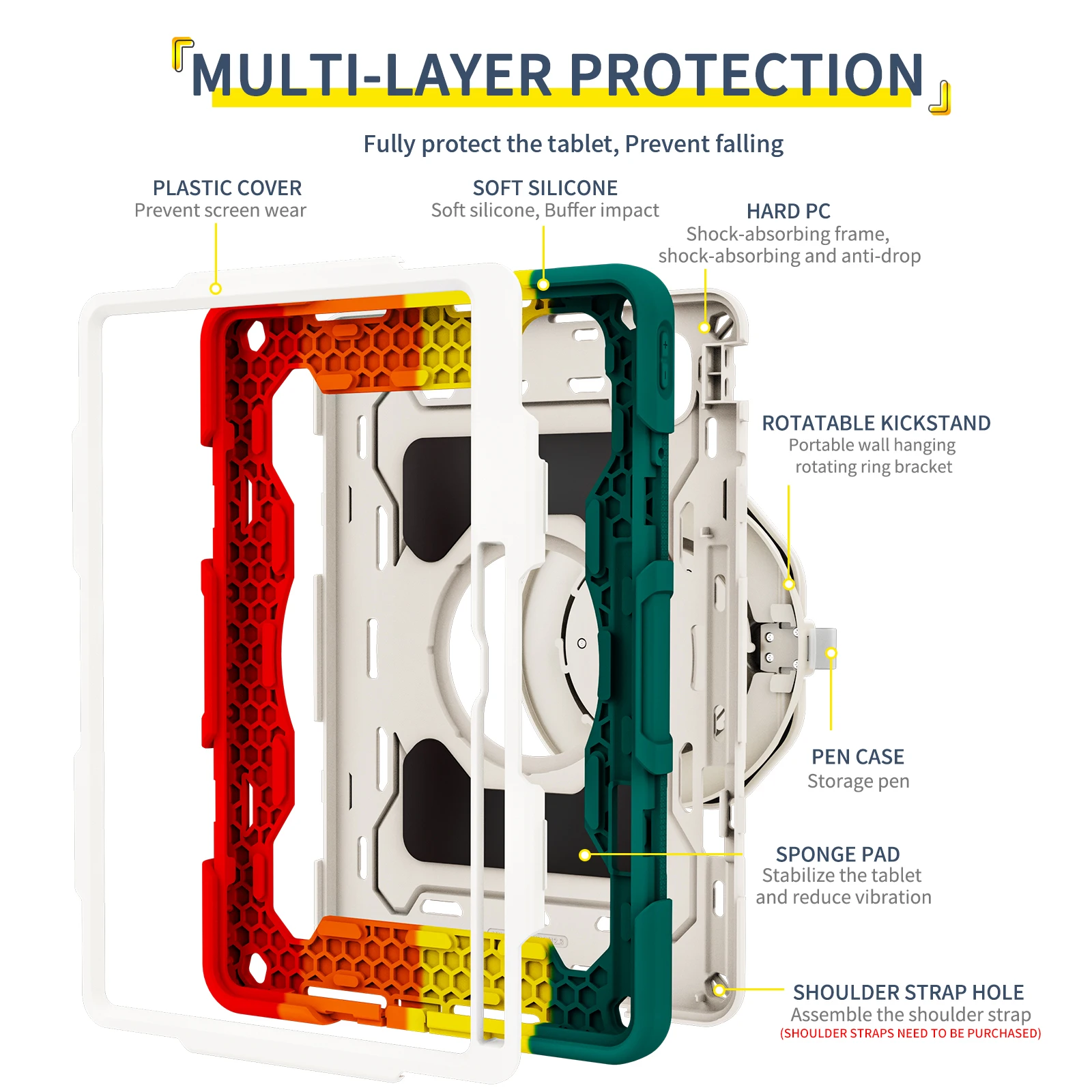 Enhanced Armor Tablet Case with 360° Rotating Stand, Pen Slot & Handle Grip