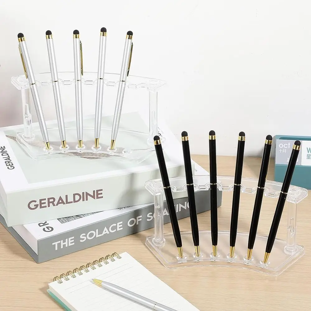 Plastic 6 Slots Vertical Fan-shaped Pen and Brush Holder Display Stand Black Transparent Makeup Brush Rack Desk Organizer