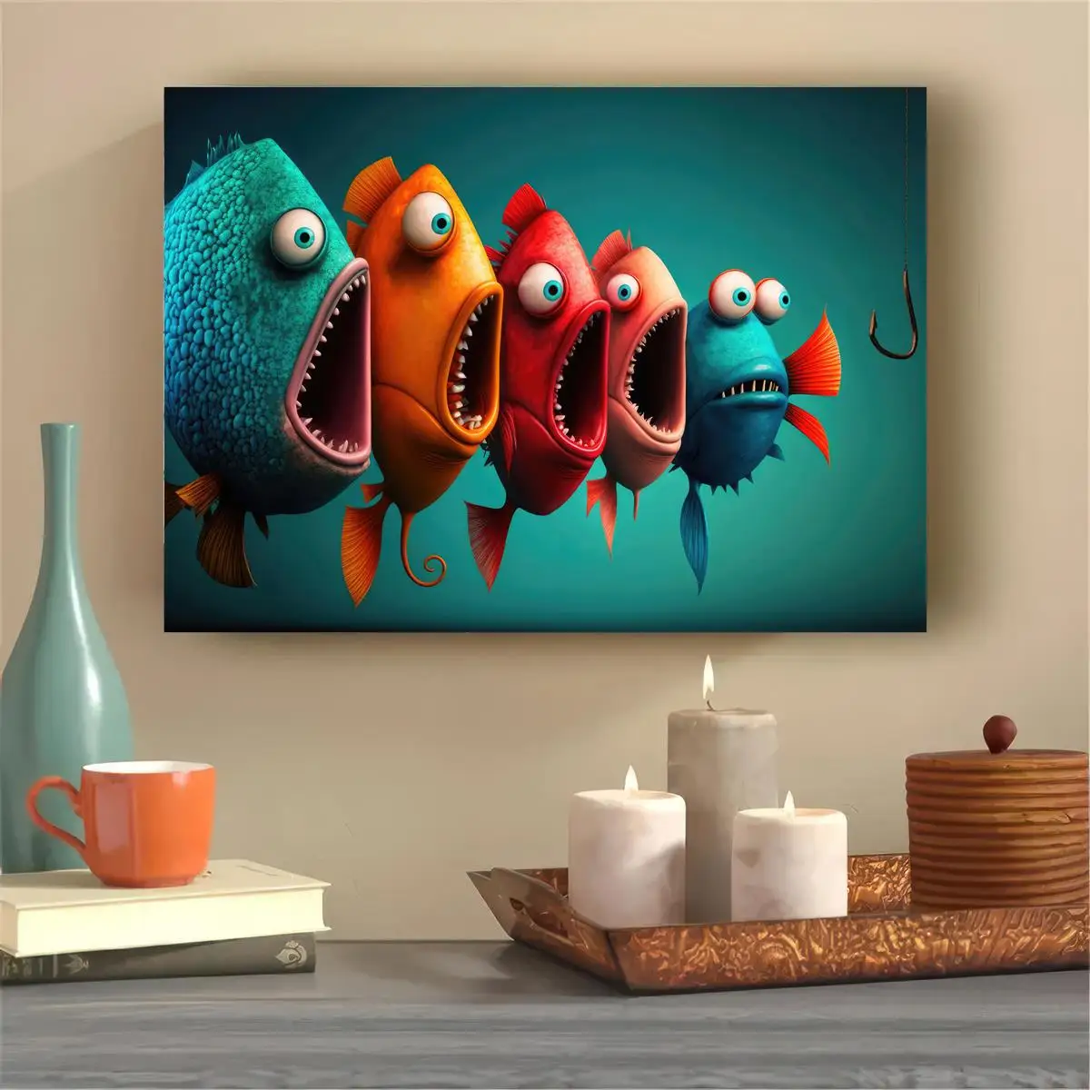 1pcCanvasPaintingCartoonFishWallArtFunnyAnimalPosterArtwork