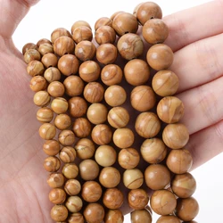 Vibrant Natural Gemstone Round Loose Beads for Handmade Jewelry Crafting (Wood Grain)