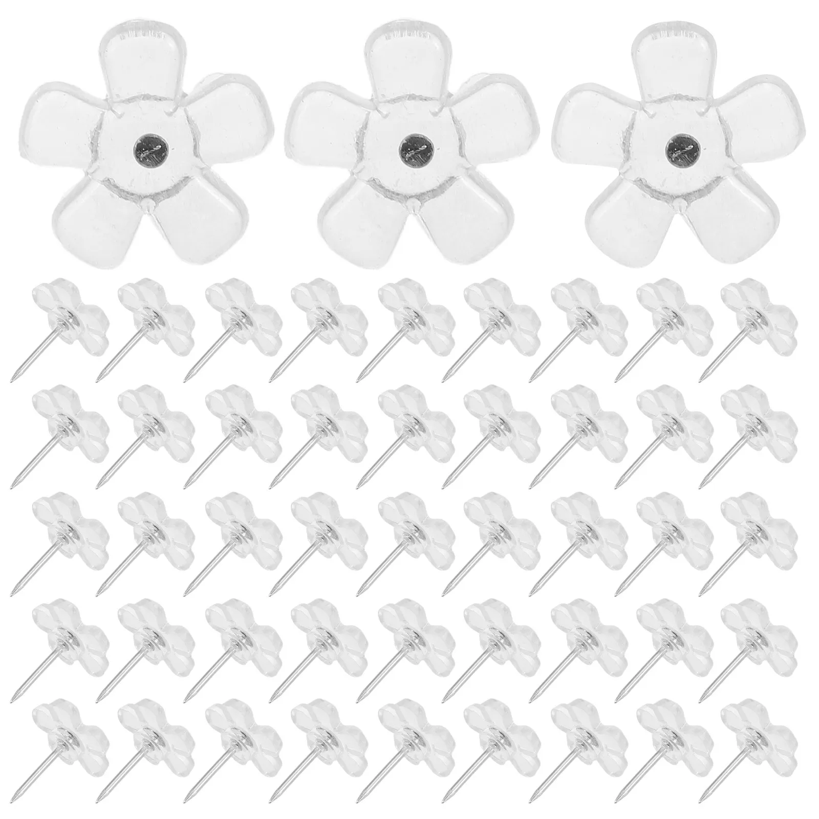 200Pcs 투명 꽃 모양 푸시핀 플라스틱 압정, 게시판, 코르크보드, 사진 디스플레이, 지도 압정, 사무실 책상용