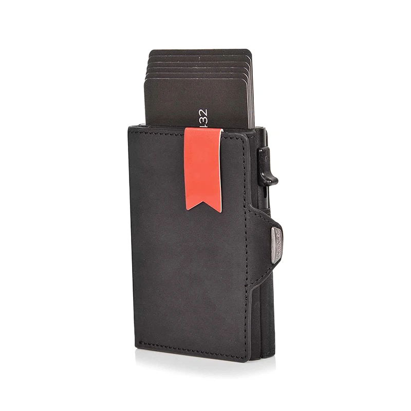 Pop-Up-Kreditkartenetui mit RFID-Schutz. Echtleder-Geldbörse mit Fach für Scheine und Münzen für Damen und Herren_voghion.com