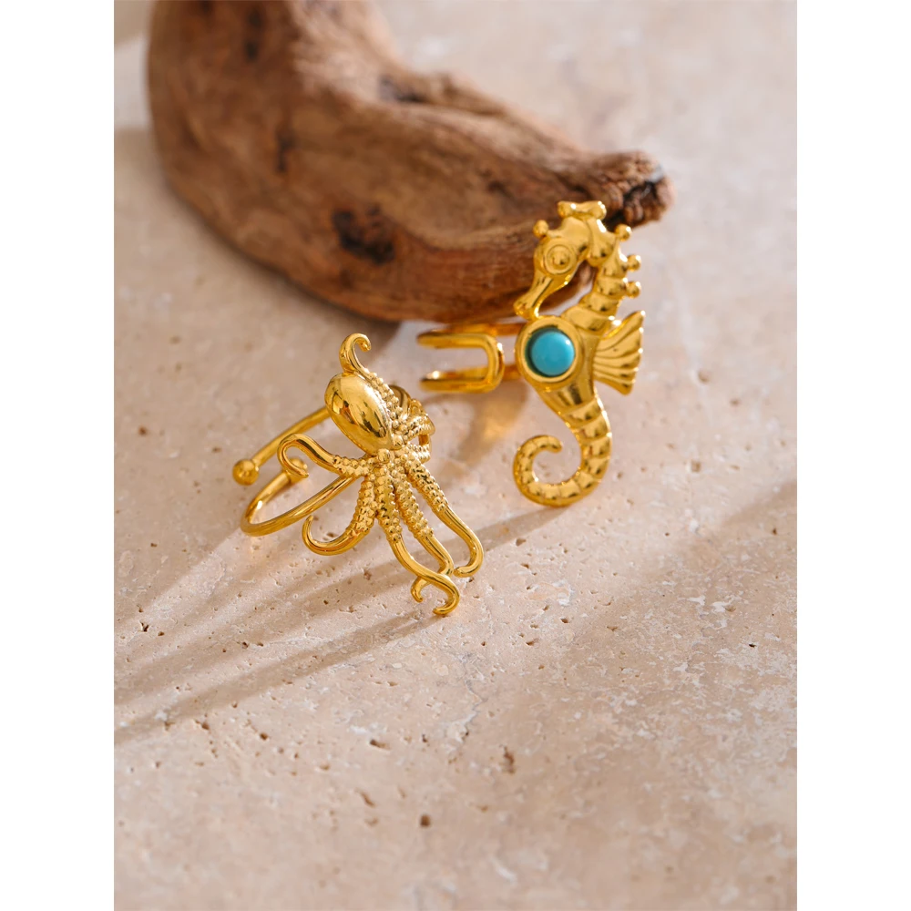 Yhpup Squid Seahorse Ring Stainless Steel