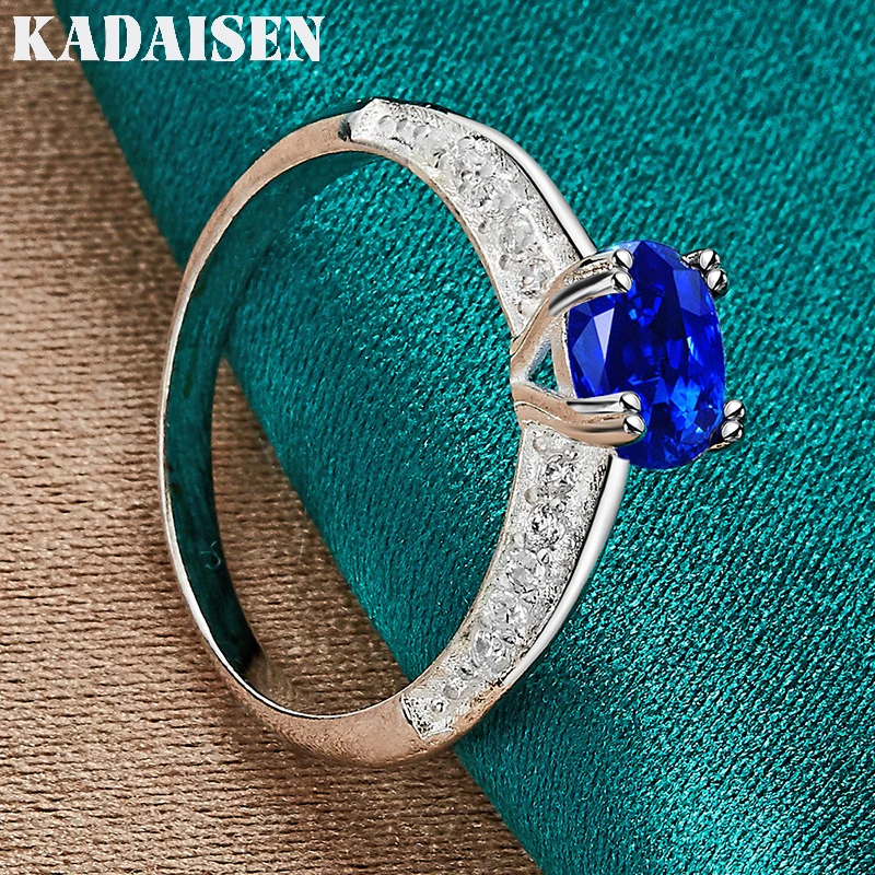 Elegant Blue Zircon and 925 Sterling Silver Ring for Women - Perfect for Weddings and Parties