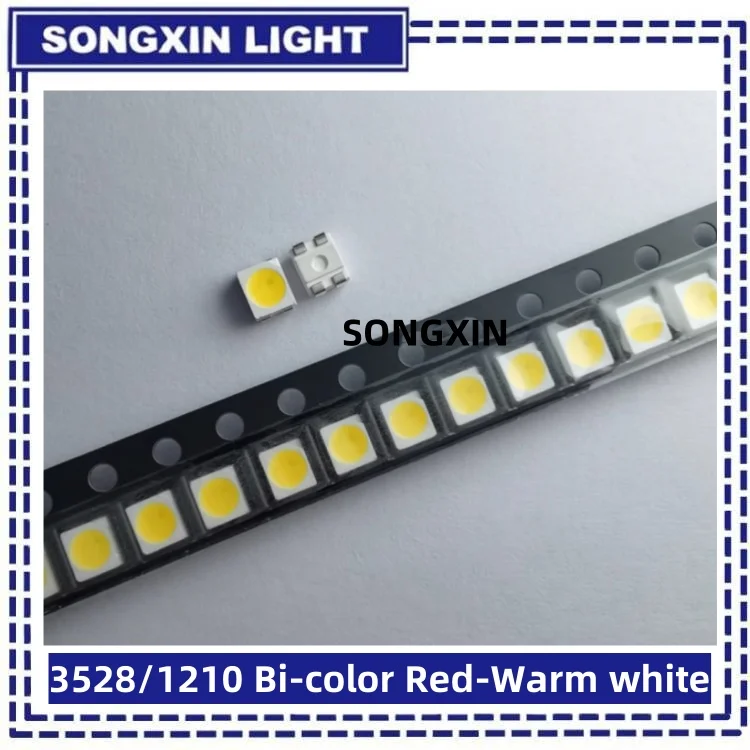 SAMIROB 100 Stück 3528 LED 1210 Leuchtdioden-Brückengleichrichter, Rot und Warmweiß, SMD, SMT, 3,5 x 2,8 Bicolor, BI-Farbe, Rot/Warm – Detail 2