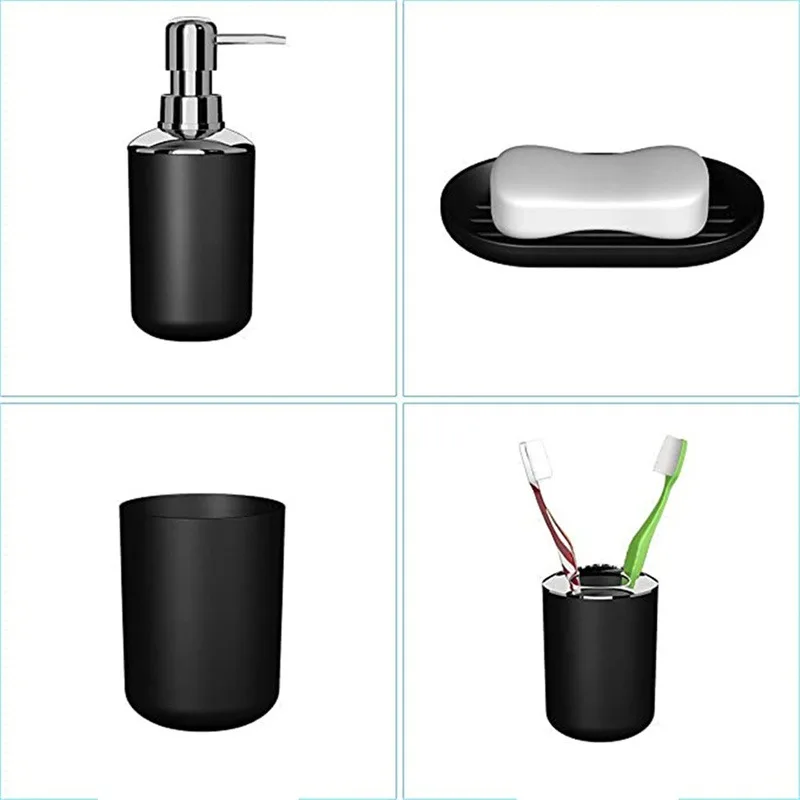 Bathroom Accessories Plastic Toothbrush Holder Cup Soap Dispenser Dish Toilet Holder Pump Bottle Cup 4pcs Bathroom Set