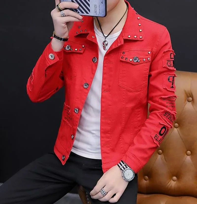Hole Denim Jacket Spring Autumn 2024 Summer New Harajuku Coat Men's Korean Fashion Rivet Jackets Men Motorcycle Casual Overcaot