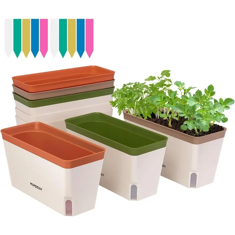 Self-Watering Herb Planters, 6-Pack, 10.5" Window Box with Plant Labels 1
