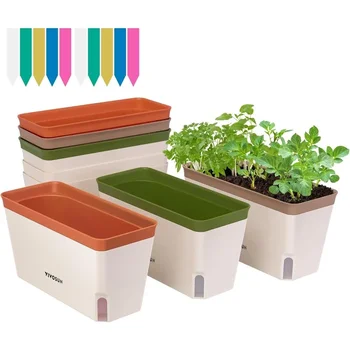 Self-Watering Herb Planters, 6-Pack, 10.5" Window Box with Plant Labels 1