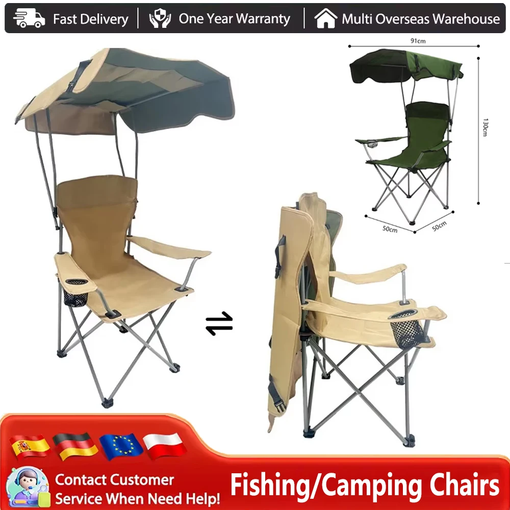 Chaise pliante avec auvent de protection - Siège ombragé pour pêche, plage et camping