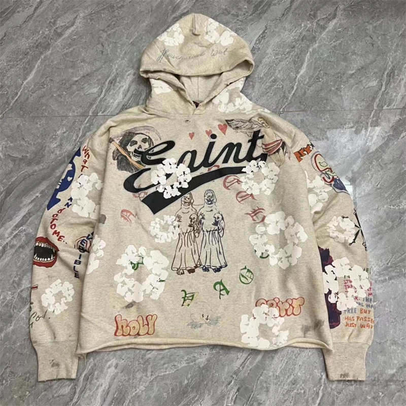 

New Washed Saint Michael Vintage Hoodie Men Women 1:1 Best Quality Unisex Hole Hooded Oversize Pullovers Hip hop