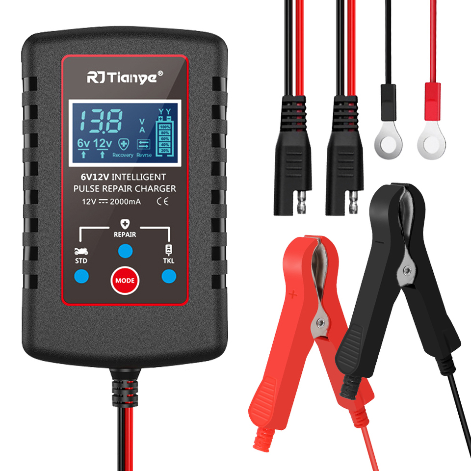 Car Automatic Float Charger Multiple Protections ASE Adapter Cable 6V 12V Switch Smart Battery Charger For Motorcycle Lawn Mower