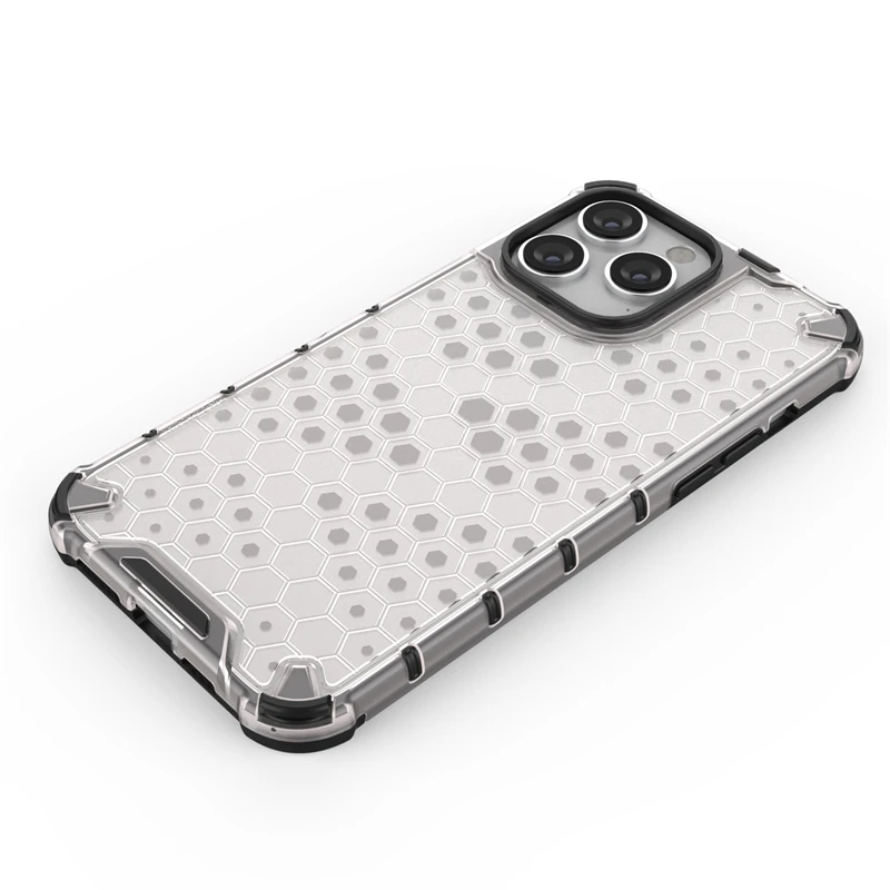 Honeycomb Clear Stødsikkert Etui Til Hybrid TPU Transparent Armor Cover iPhone 7 8 Plus 11 12 13 14 15 Pro Max_voghion.com