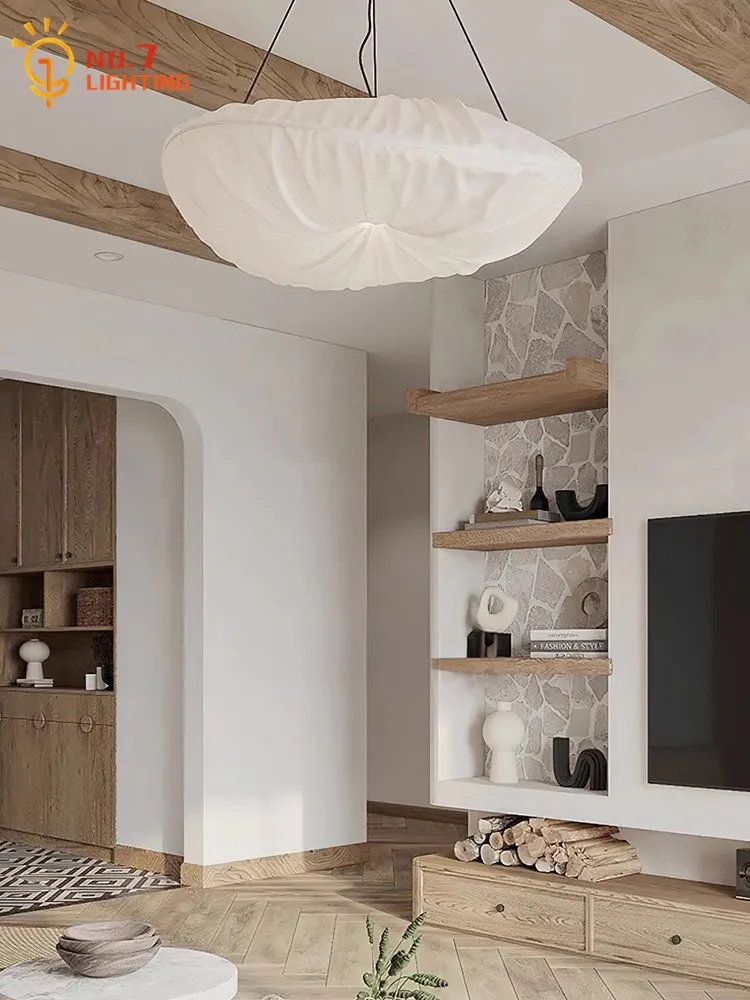 

Italian Design Wabi-sabi Luxury Pendant Lights LED Cream Wind Fabric Art Decorative Hanging Lamp Living Room Store Studio Salon