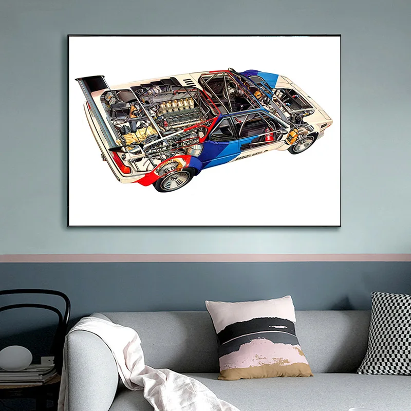 Tableau de voiture de course BMW M3 E30, affiche de diagramme de  coordinateur, art mural, peinture sur toile, impressions pour salon,  décoration