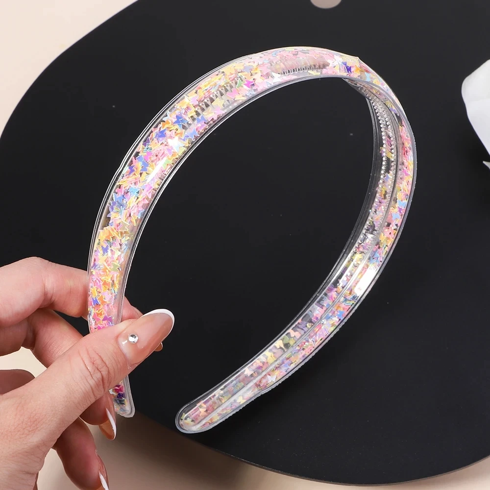 Transparente Treibsand-Stirnbänder für Kinder, Kinder, Mädchen, modisch, glitzernde Pailletten, Zähne, Haarbänder, Lünette, Haarreifen, Haar-Accessoires – Detail 9