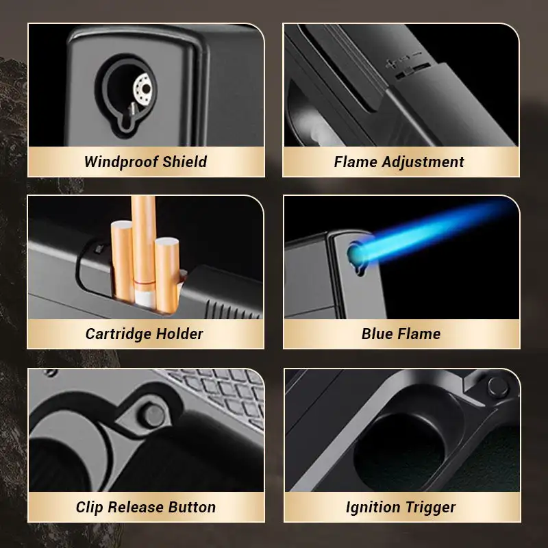 Butane Gas Lighter Cigarette Lighter Cool Pistol Torch 3 Cigarette Magazine Packs Windproof Inflatable Integrated