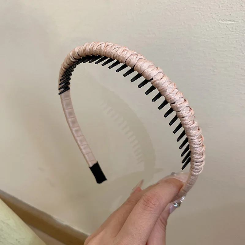 Mehrfarbiges Zahnkamm-Stirnband, rutschfestes Haarband für Frauen, Stoff-Twist-Haarreifen, Clips, Waschgesicht, Make-up-Haar-Accessoires – Detail 7
