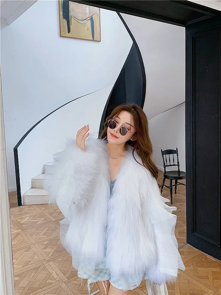 Winter Double Sided Woven Fur Coat Raccoon Hair Short Outerwear Youth Loose Lace Knitted Thick Warm Fur Jackets Women's Clothing