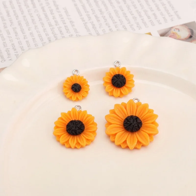 5pcs 16x19mm 2mm 구멍 수지 해바라기 펜던트 오렌지 DIY 쥬얼리 만들기 용품 귀걸이 목걸이 참 액세서리 발견품