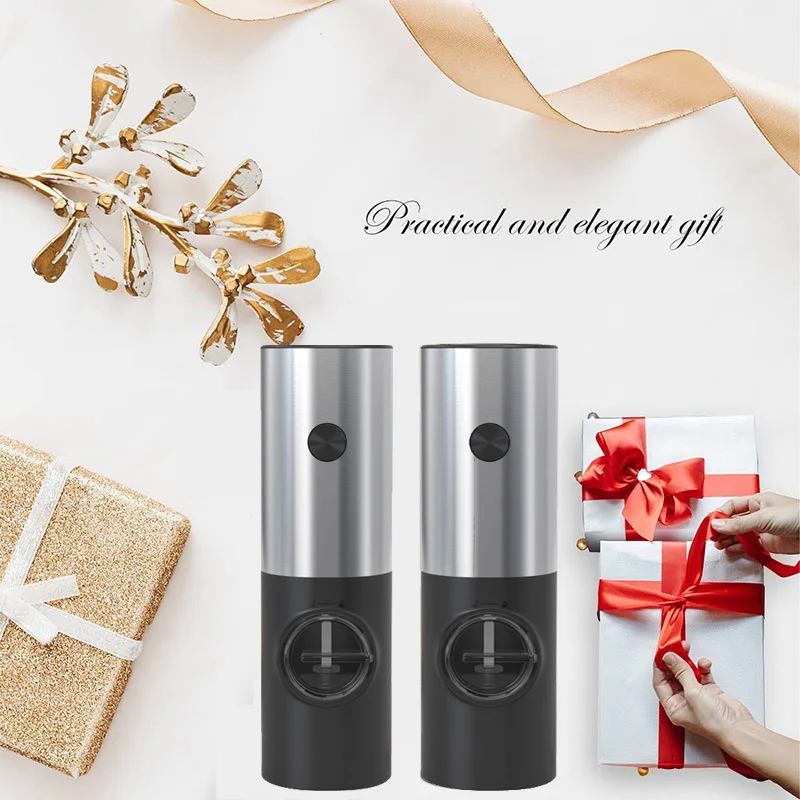 Electric Pepper and Salt Grinder Set Adjustable Coarseness Battery Powered Salt Pepper Mills with LED Light ,One Hand Operation
