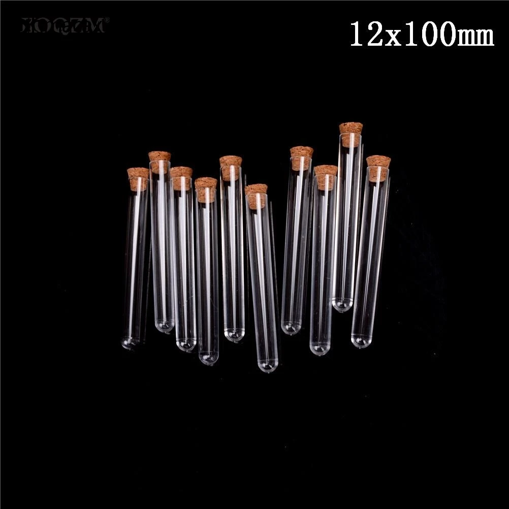 

10pcs 12*100mm 20ml Plastic Test Tube With Cork Cap Clear Lab Experiment Favor Gift Tube refillable Bottle