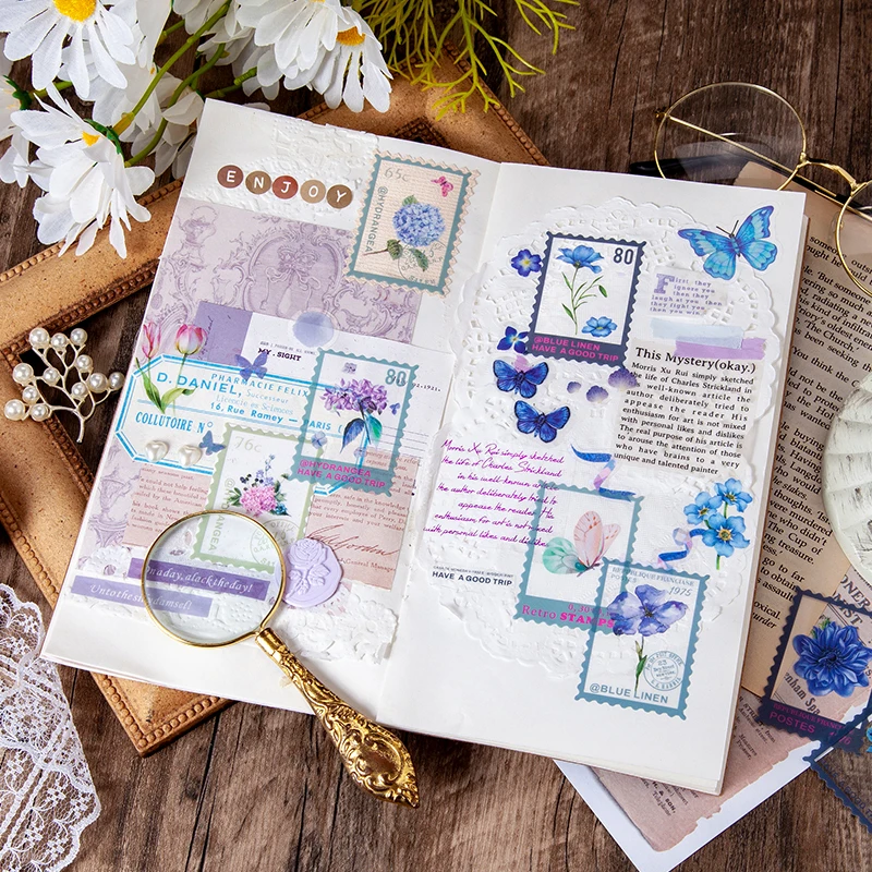 Floral Stickers 40Pcs/Bag Vintage Fern Floral Stamp PET Sticker Package DIY Diary Journal Decoration Label Album Scrapbooking