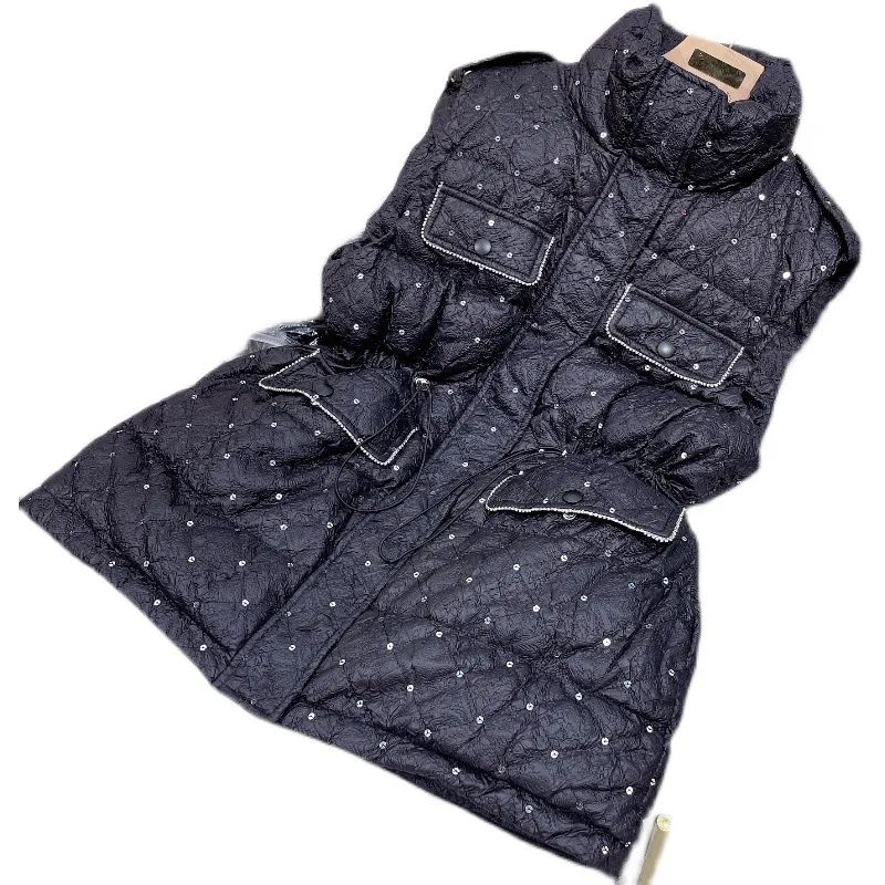 autumn and winter new sequins women short warm down vest fashion casual coat