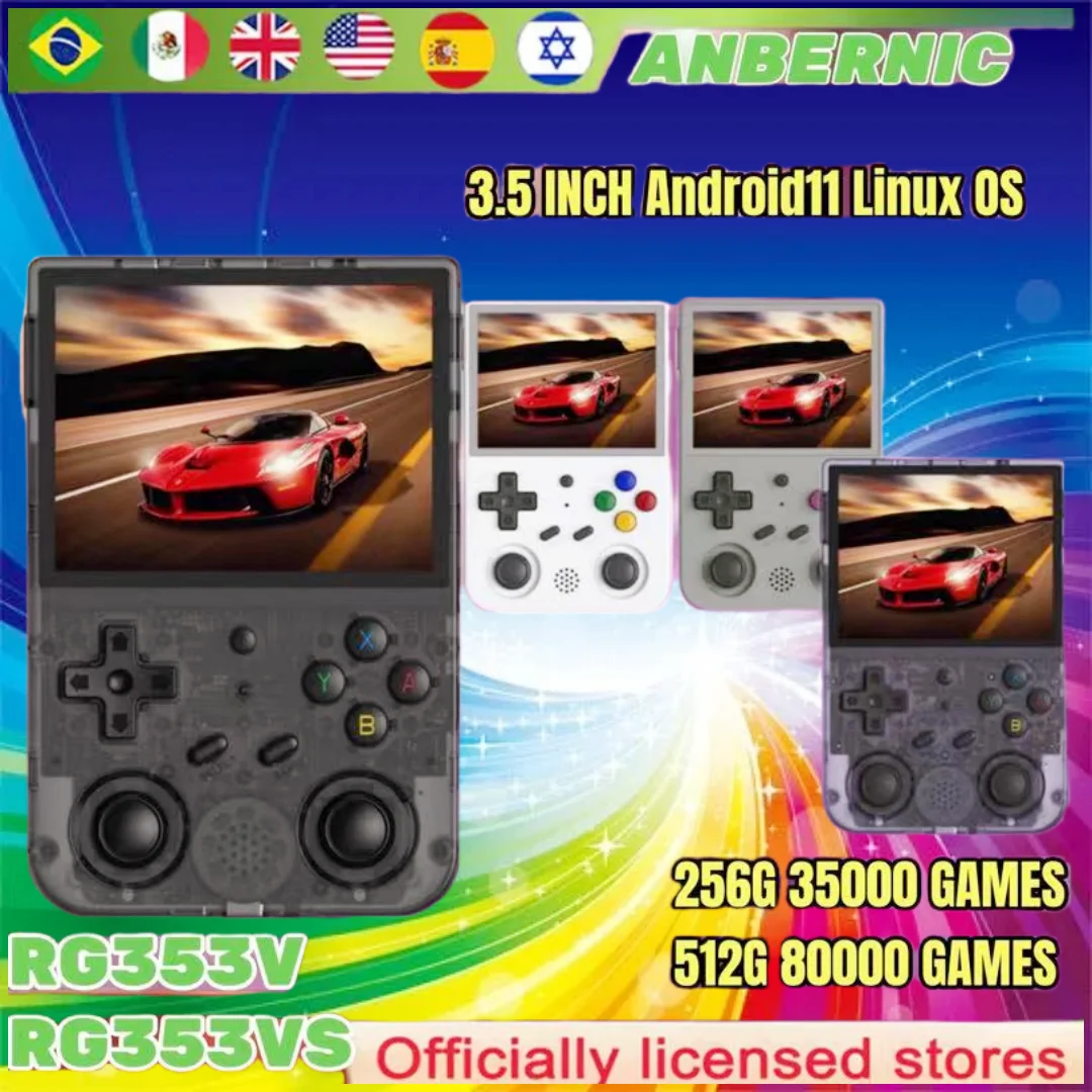 

Портативные эмуляторы PSP ANBERNIC RG353V 353VS, консоли RK3566, 3,5 дюйма, IPS экран, Built-in20 симулятор Android 11 Linux 3DS игр