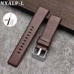 Premium Litchi Pattern Leather Watch Band - Cowhide Strap in Multiple Sizes - 22mm (Brown)
