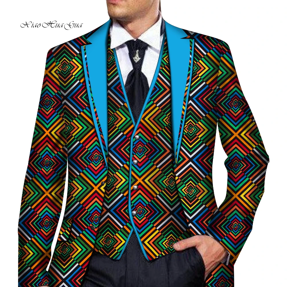 Hot Men Blazer with Vest African Print Men Clothes Wedding Party Suit Blazer Jacket Tops Coat Mens Suit Jacket WYN766