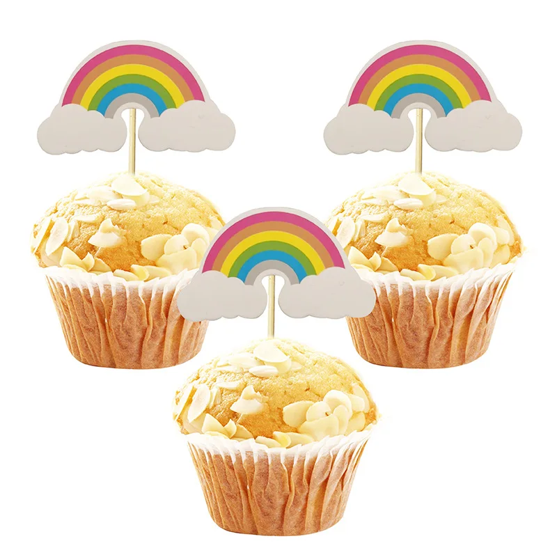 

12pcs Colorful Cute Cartoon Rainbow Cake Topper Rainbow Unicorn Dessert Topper Girls' Birthday Party Children's Day Decorations