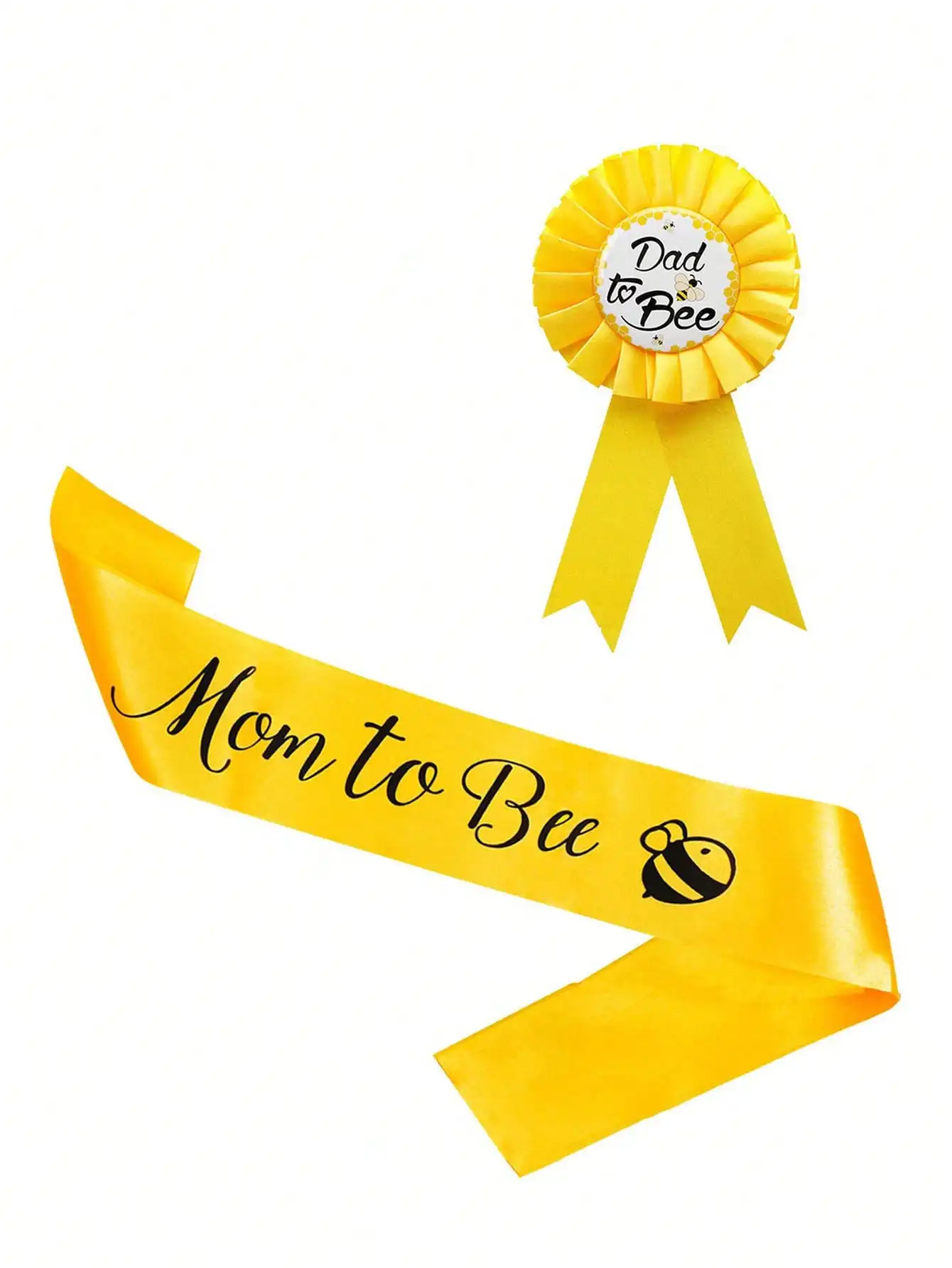 Baby Gift Party Belt and Bust Set Mom to Bee Shoulder Strap and Dad to Bee Tin Emblem Gender Revealing Decoration Souvenir Gifts