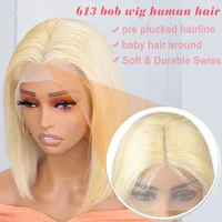 Perruque Bob Blonde 613 en Cheveux Humains, Perruque Courte Droite Bob 13x4 Lace Front Pré-Plucked avec Baby Hair, Perruque Frontale 613 Lace 200% 2