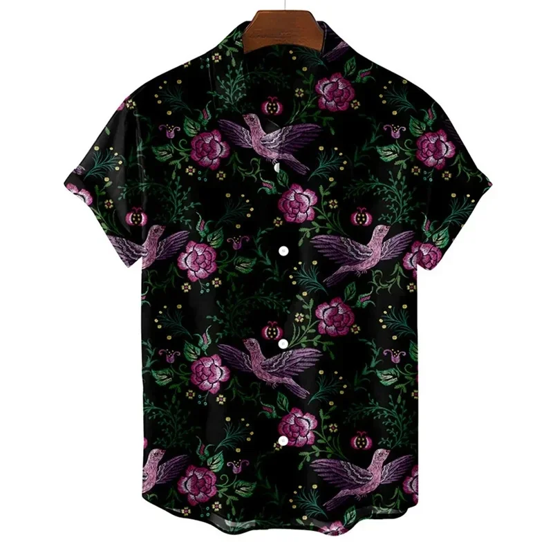 

Fashionable Floral Skull Pattern Print Men's And Women's Short Sleeve Shirts Casual Button-Down Shirt Tops