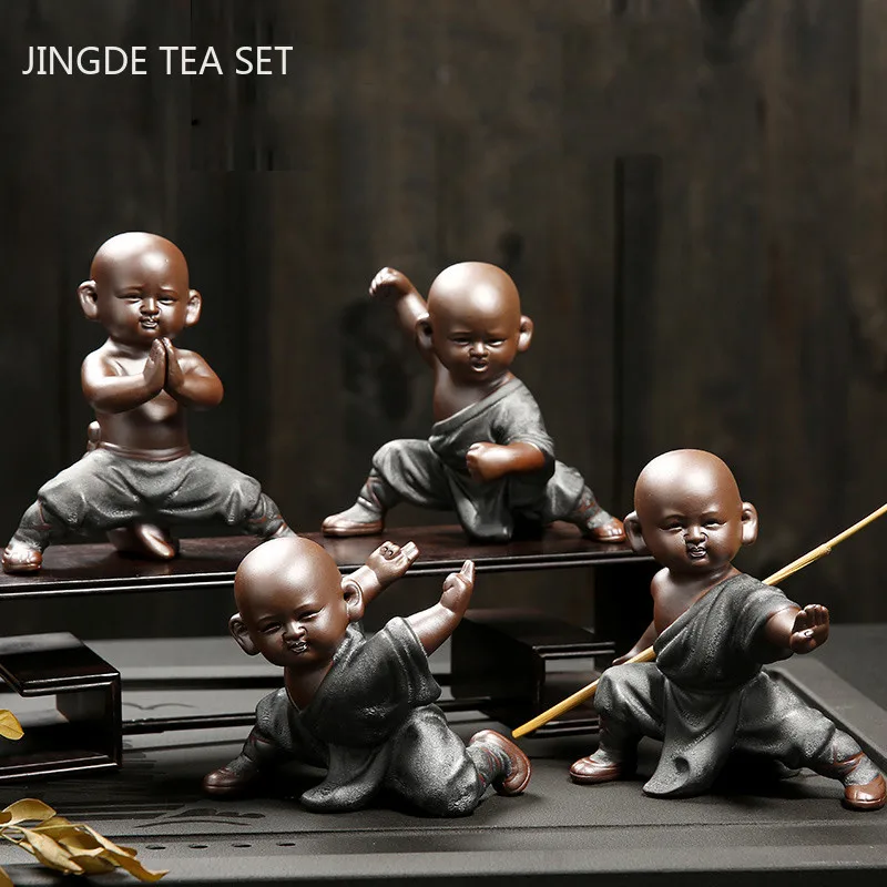 Chinese Boutique Purple Clay Tea Pet Buddha Monk Statue Ornaments