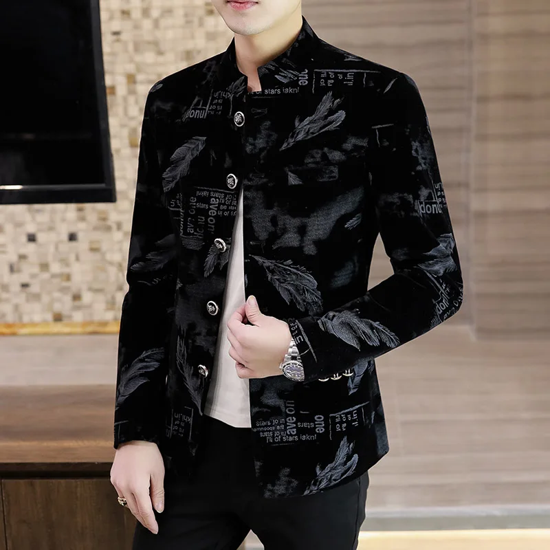 Luxury Retro Velvet Suit Jacket for Men Fashion Slim Fit Stand Collar Blazer Masculino Casual Business Wedding Dress Coat 2023 3