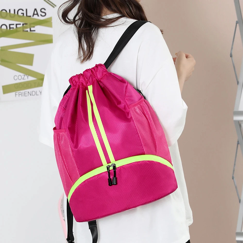 Rose Red Waterproof Large Outdoor Unisex Drawstring Sports/Gym Bag