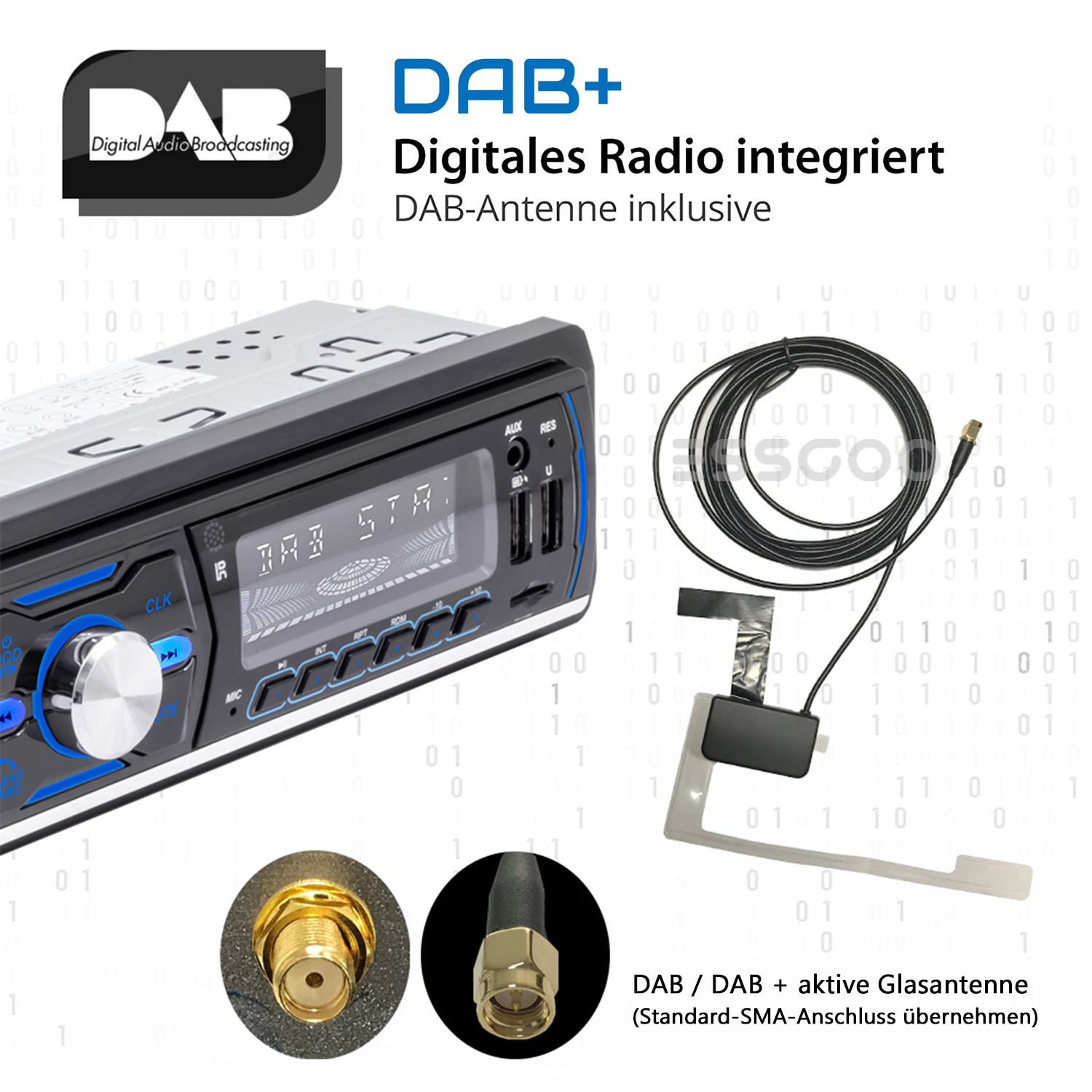 Фото Автомагнитола ESSGOO 1 Din с MP3-плеером, Авторадио DAB + RDS AM FM стерео радио 7 цветов с кнопкой Bluetooth центральный мультимедийный автомобильный аудио №2
