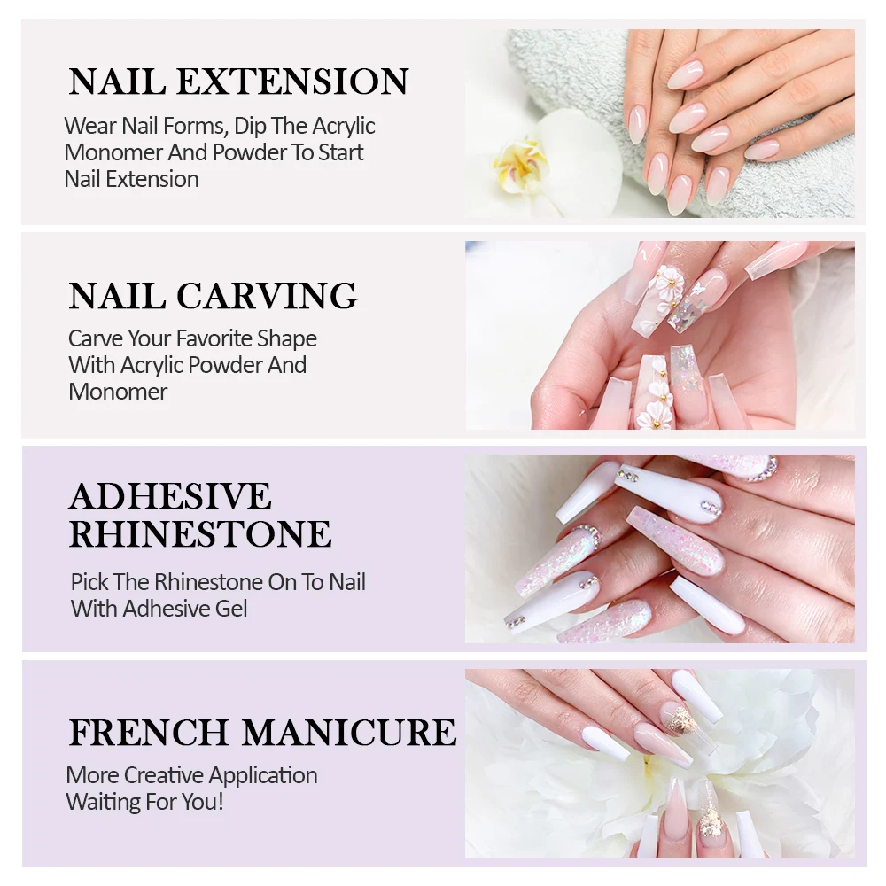 Acrylic Nail Kit Acrylic Powder Semi Permanent Nail Set Crystal Powder Glitter Acrylic liquid Manicure Set Full Kit All for Nail 5