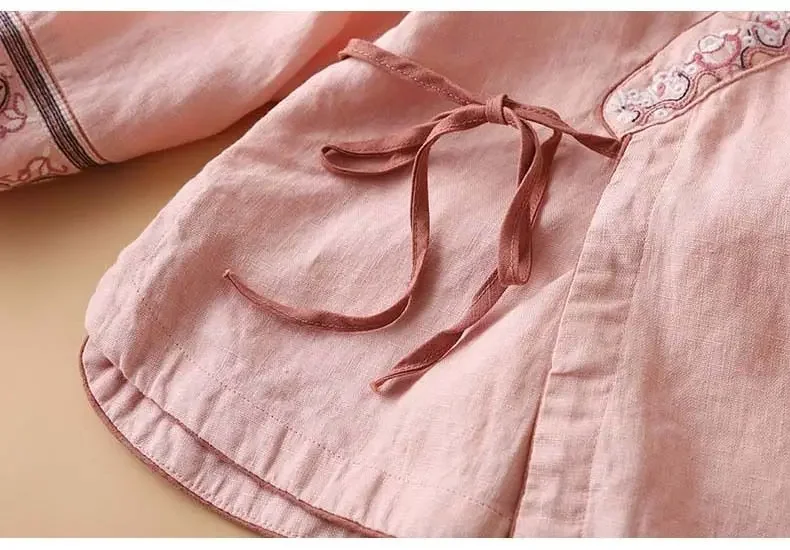Chinesische Baumwolle und Hanf Stickerei Top Frauen Sommer neue orientalische Hanfu lose und bequeme Top chinesische Hemd chinesische Kleidung – Detail 16