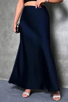 Elegant silk-like satin A-line midi skirt with high waist and mermaid tail for women in spring and summer - Image 3