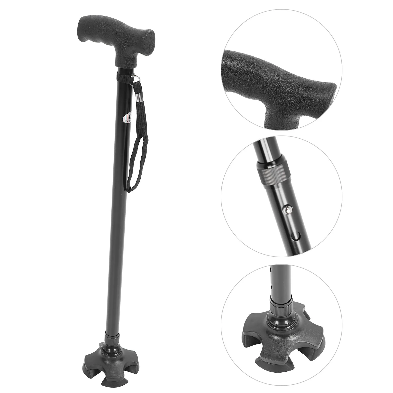 Adjustable Walking Stick Quad Cane Portable Rubber Bottom 10 Level Height Flexible with 4 Pronged Base for Senior for Outdoor