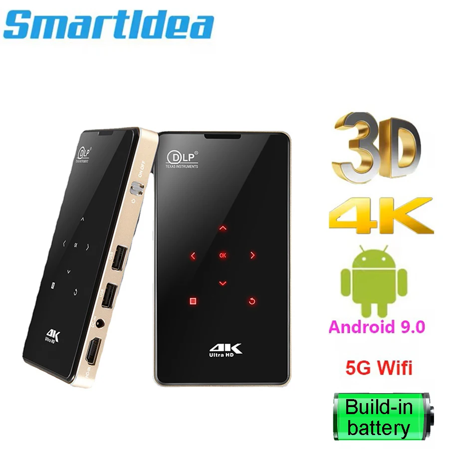 SmartIdea 3D HD Handheld DLP Projector Android 9.0 5G Wifi BT 4.1 Pico Pocket Mini Proyector HD Portable Beamer Miracast Airplay