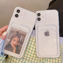 Universal Transparent Silicone Card Pocket Wallet Phone Case, Soft Protective Cover - iPhone 12 Mini