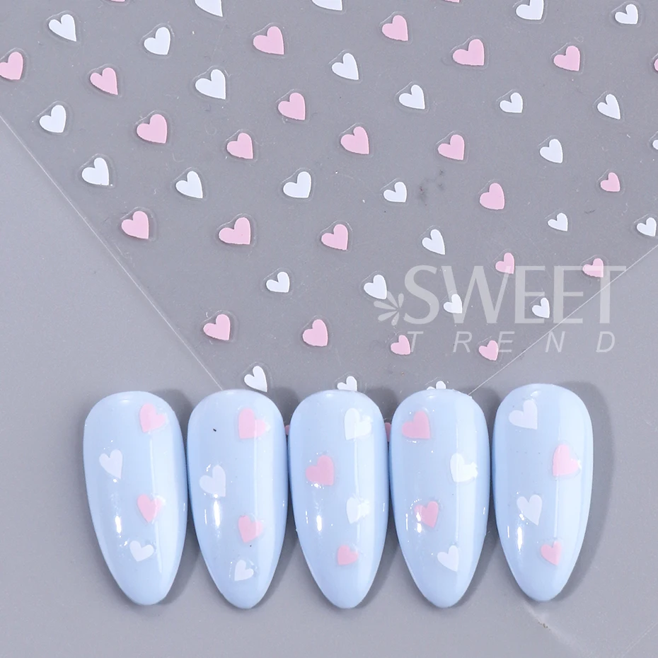 3pcs Valentine's Day Love Heart Nail Stickers Pink White Peach Heart Adhesive Nail Decal DIY Romantic Manicure Decoration Slider
